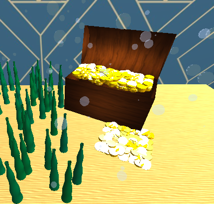Treasure chest with gold coins made with mesh MeshPhongMaterial